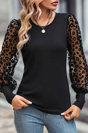 Round Neck Lantern Sleeve Blouse Trendsi