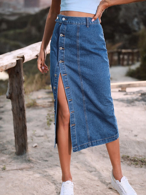 Button Down Denim Skirt Trendsi