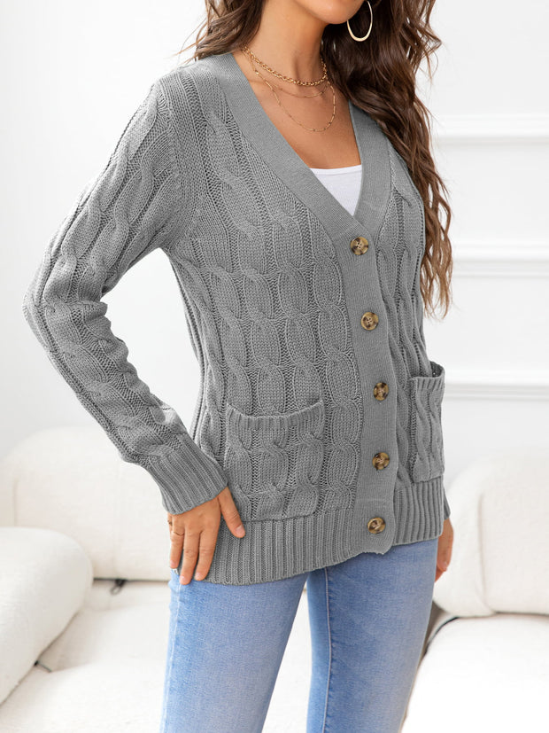 Button Down Cable-Knit Cardigan Trendsi