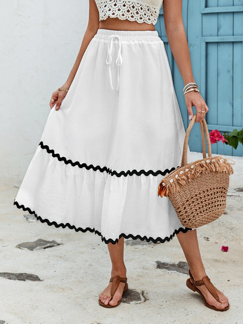 Tied Contrast Trim High Waist Skirt Trendsi