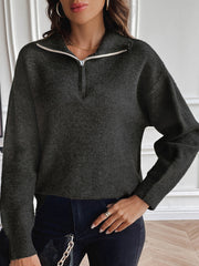 Half Zip Dropped Shoulder Sweater Trendsi