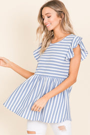 BOMBOM Striped Round Neck Blouse Trendsi