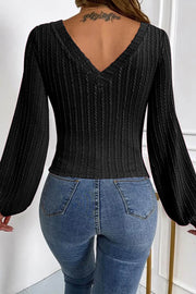 V-Neck Long Sleeve Knit Top Trendsi