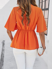 Surplice Tie Waist Half Sleeve Blouse Trendsi