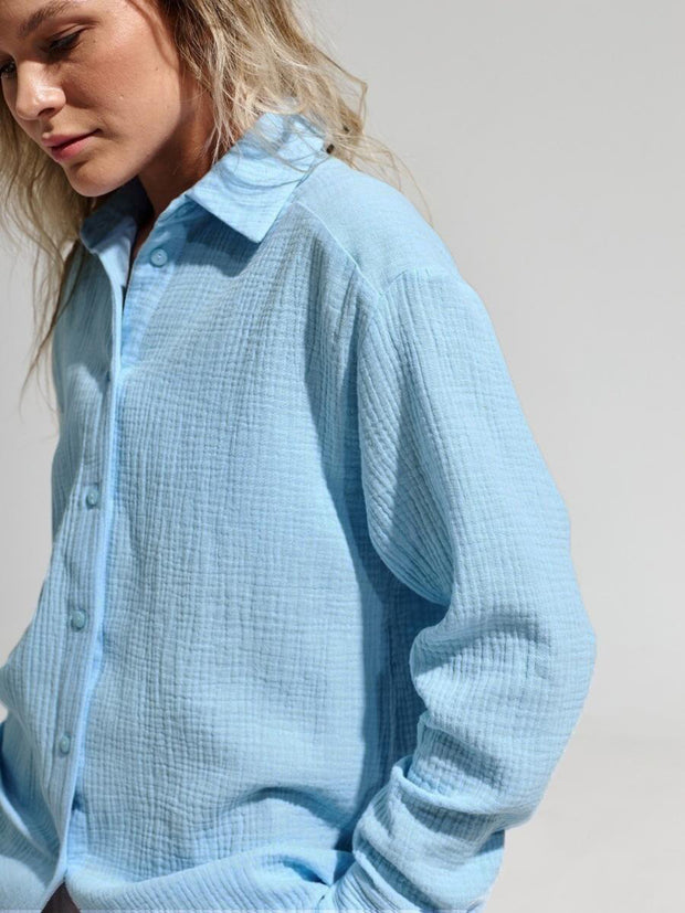 Textured Collared Neck Long Sleeve Shirt Trendsi