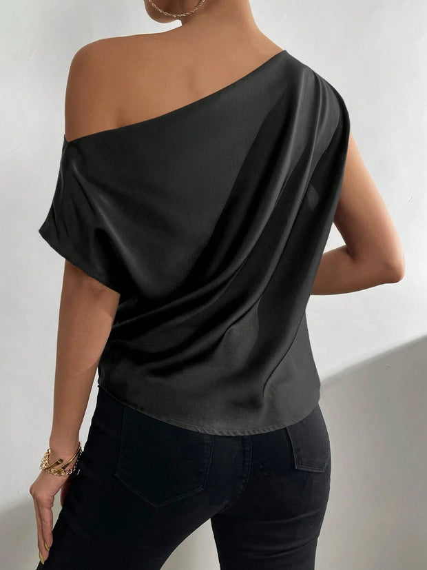 Ruched Single Shoulder Blouse Trendsi