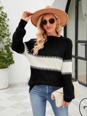 Contrast Round Neck Sweater Trendsi