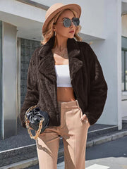 Plush Open Front Dropped Shoulder Jacket Trendsi