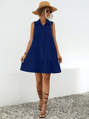 Button Up Sleeveless Mini Dress Trendsi