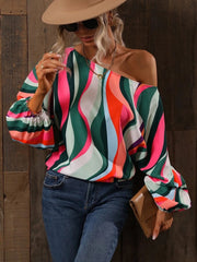 Printed Boat Neck Blouse Trendsi