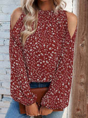 Floral Cold-Shoulder Blouse Trendsi