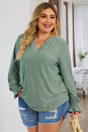 Plus Size Eyelet Notched Flounce Sleeve Blouse Trendsi