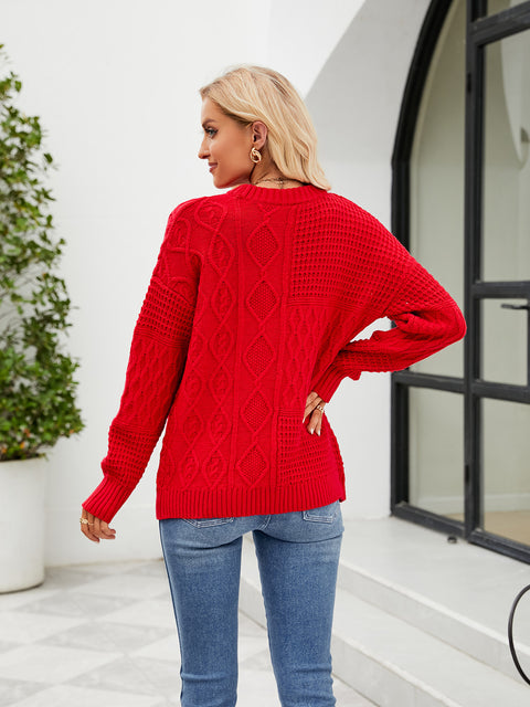 Round Neck Dropped Shoulder Sweater Trendsi