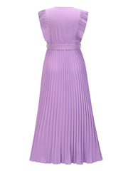 Tied Surplice Cap Sleeve Pleated Dress Trendsi