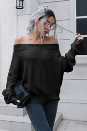 Off-Shoulder Ribbed Long Sleeve Pullover Sweater Trendsi