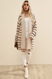 Striped Open Front Long Sleeve Cardigan