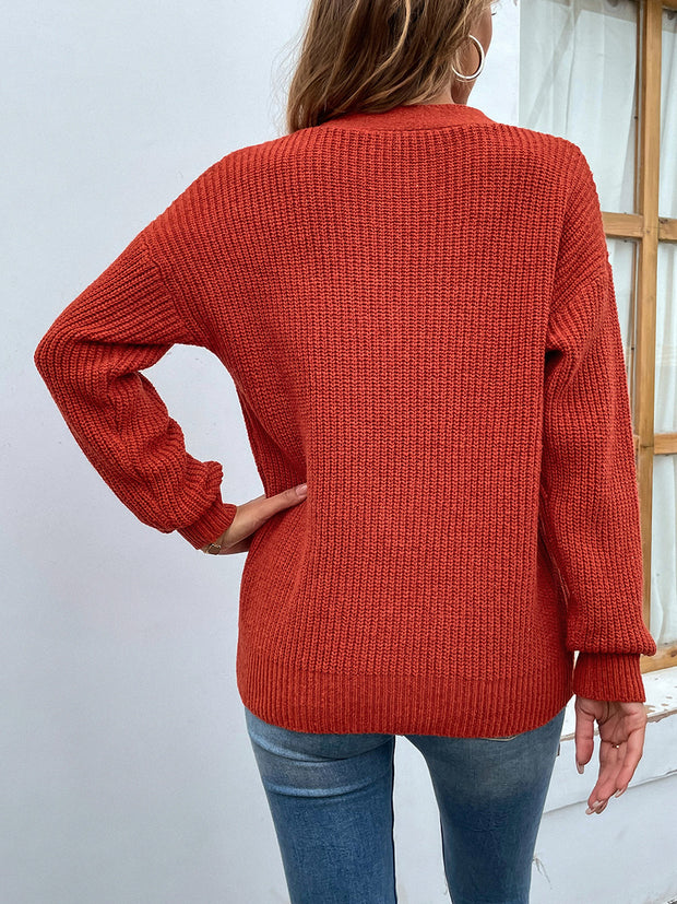 Cutout V-Neck Rib-Knit Sweater Trendsi