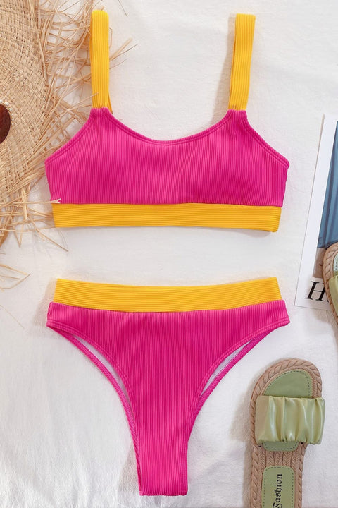 Color Block Scoop Neck Bikini Set Trendsi