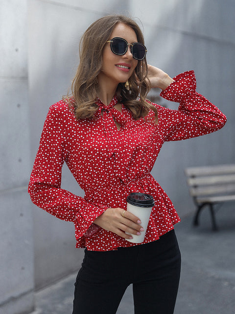 Printed Flounce Sleeve Peplum Blouse Trendsi