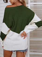 Color Block V-Neck Sweater Trendsi