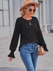 Round Neck Flounce Sleeve Blouse Trendsi