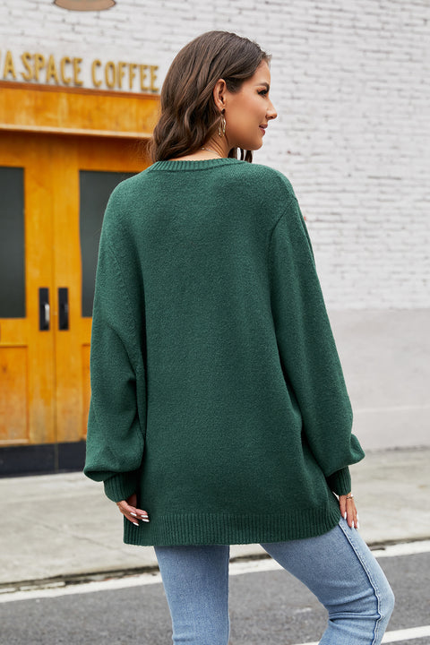 Round Neck  Long Sleeve Sweater Trendsi