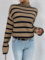 Striped Turtleneck Long Sleeve Sweater Trendsi