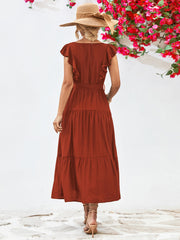 Tie Belt Ruffled Tiered Dress Trendsi