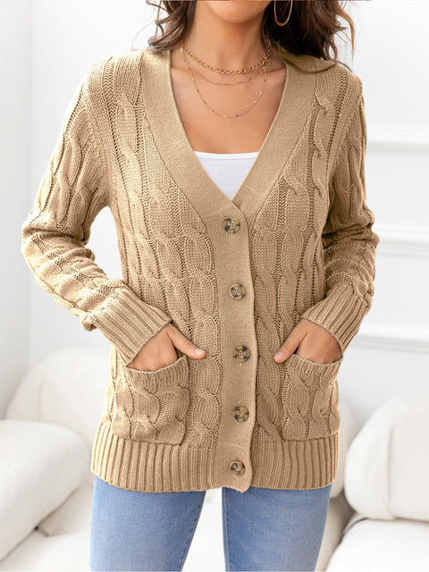 Button Down Cable-Knit Cardigan Trendsi