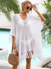 Fringe Trim Dolman Sleeve Openwork Cover-Up Trendsi