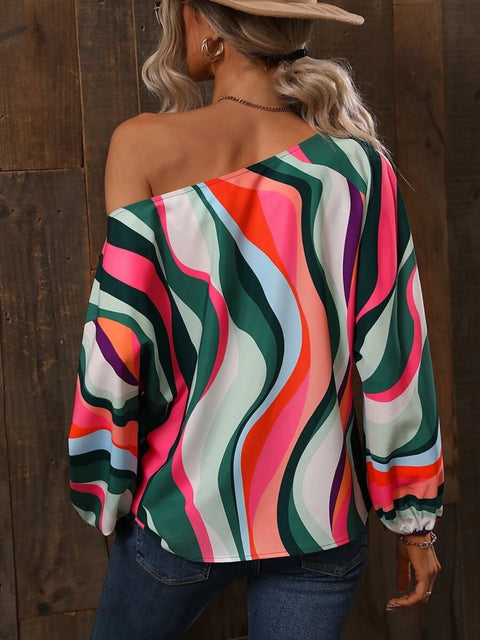 Printed Boat Neck Blouse Trendsi