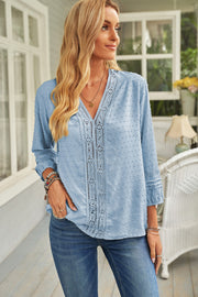 Swiss Dot V-Neck Blouse Trendsi