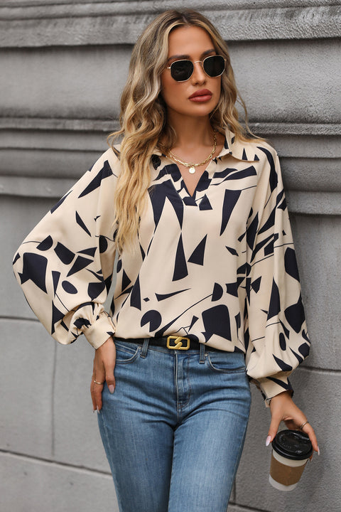 Printed Johnny Collar Blouse Trendsi