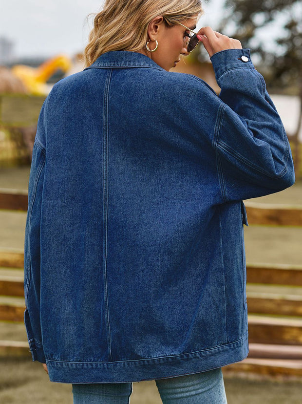 Dropped Shoulder Denim Jacket with Pockets Trendsi