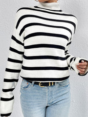 Striped Turtleneck Long Sleeve Sweater Trendsi