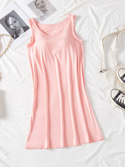 Round Neck Wide Strap Mini Tank Dress with Bra Trendsi