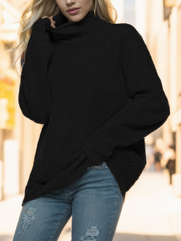 Turtleneck Drop Shoulder Long Sleeve Sweater Trendsi