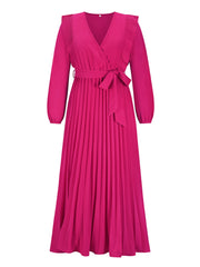 Pleated Surplice Tie Waist Maxi Dress Trendsi