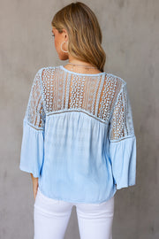 Flare Sleeve Spliced Lace V-Neck Shirt