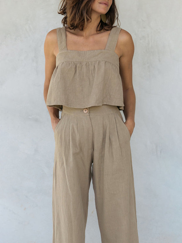 Square Neck Wide Strap Top and Pants Set Trendsi