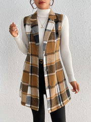 Plaid Lapel Collar Vest Trendsi