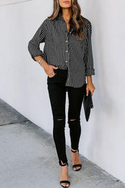 Striped Button Up Long Sleeve Shirt Trendsi