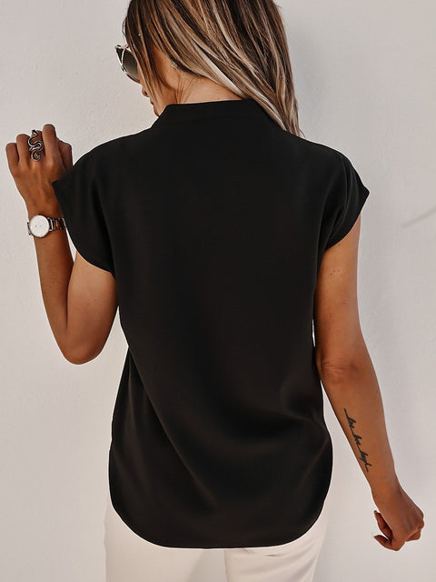 V-Neck Cap Sleeve Blouse Trendsi