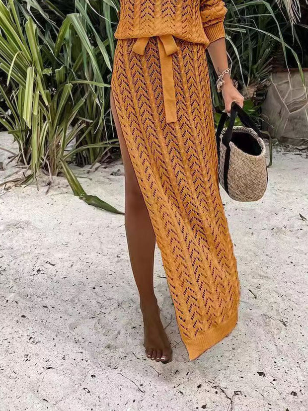 Slit Openwork Single Shoulder Knit Cover Up Dress