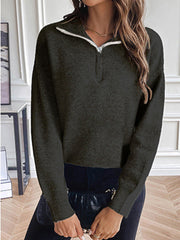 Half Zip Dropped Shoulder Sweater Trendsi