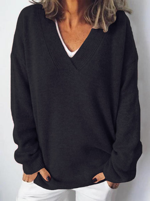 V-Neck Dropped Shoulder Sweater Trendsi