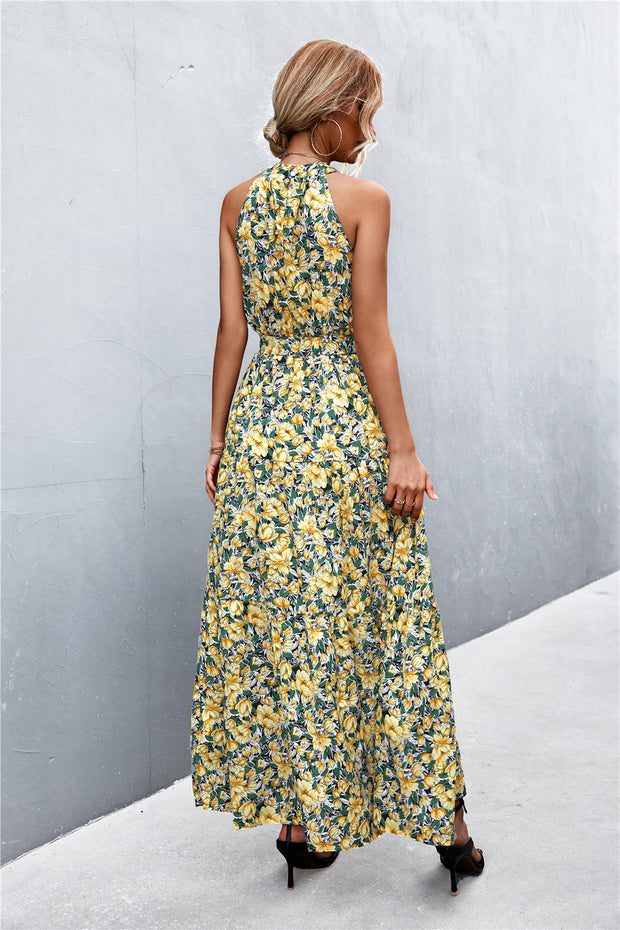 Printed Sleeveless Tie Waist Maxi Dress Trendsi