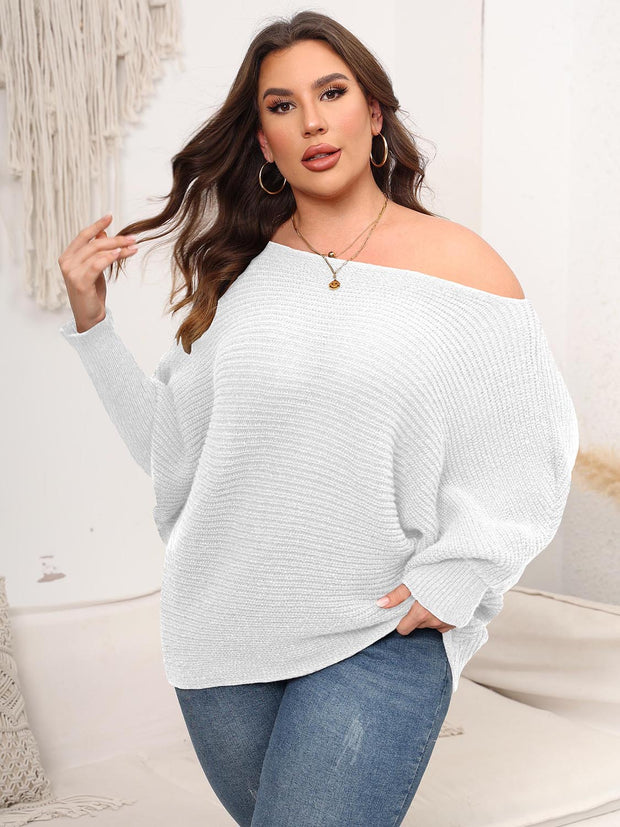 Full Size Boat Neck Batwing Sleeve Sweater Trendsi