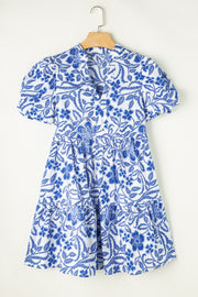 Printed Notched Puff Sleeve Dress Trendsi