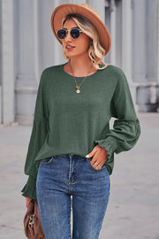 Round Neck Flounce Sleeve Blouse Trendsi